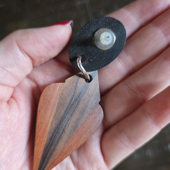 Vintage Lot of 2 Pairs Geometric Earrings Wood Metal Boho Festival Dangle MCM - Picture 5 of 8